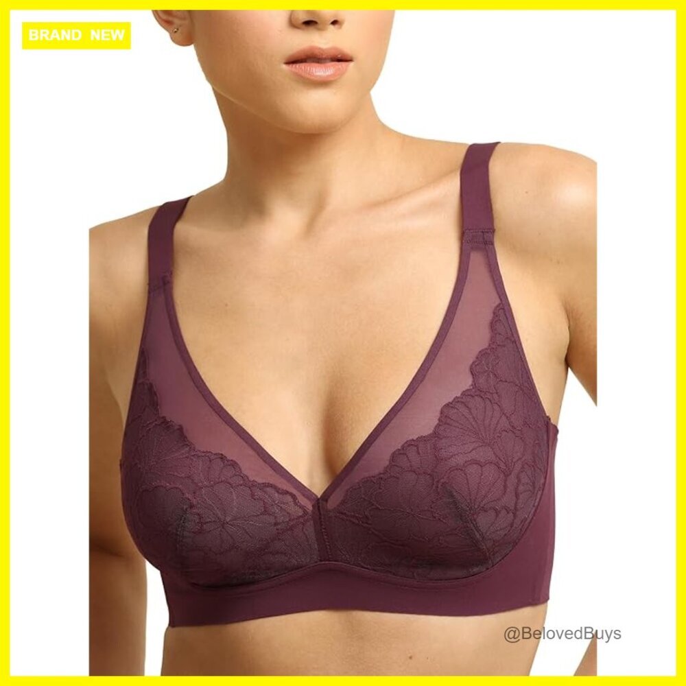 Wireless Lace Seamless Everyday Bra Unlined Bralette Comfy Plunge